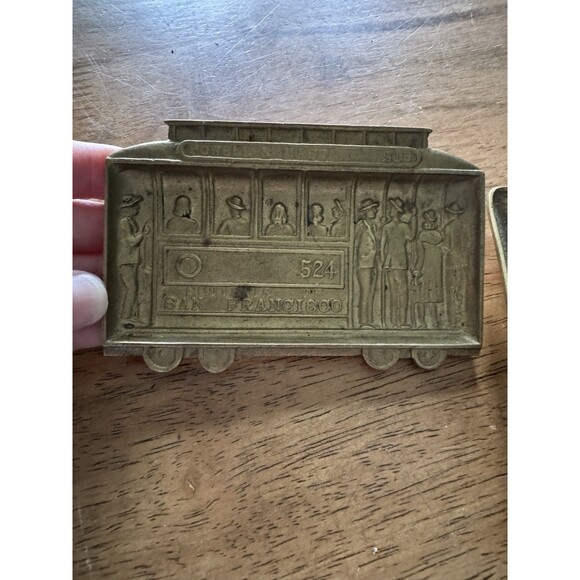 Peerage England Brass Trinket Tray Cries of London & San Francisco Trolley Scene - Picture 2 of 6